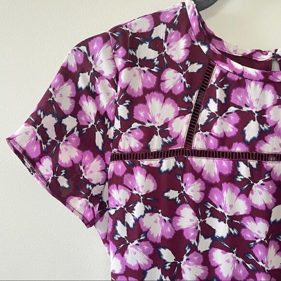 Banana Republic Purple Floral Short Sleeve Pleated Fit & Flare Dress - Picture 7 of 14